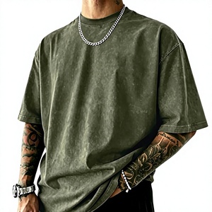 Camiseta de Algodón Verde Sólido Extra Grande para Hombre, Manga Corta, Cuello Redondo, Estilo Casual, Tejido Jersey Liso Teñido - Product Image 1