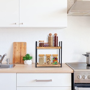 Wooden <b>Storage</b> <b>Rack</b> 2 Tier Desktop Organizer For Bathroom Toiletries And <b>Kitchen</b> Spices Multifunctional Standing Type - Product Image 4