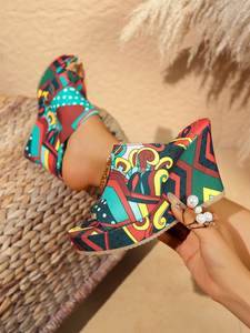 Vente en gros de sandales à talons compensés à imprimé tropical d'été 2025 pour femmes | Glissières antidérapantes | Chaussures de fête à la mode sur la plage - Product Image 5