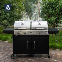 Barbecue au charbon de bois ATLAS avec brûleur latéral et 4 brûleurs en acier inoxydable chromé, facile à nettoyer et portable