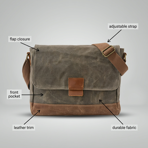 Bolso Mensajero Grande de Lona y Cuero Premium, Diseño Marrón, Impermeable, Correa Ajustable, Costuras Resistentes, Cierre de Solapa, Robusto - Product Image 4