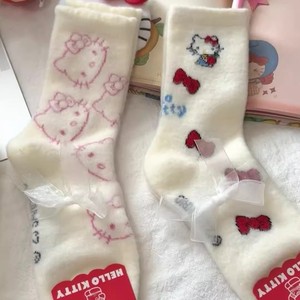 Niedliche, dicke, wadenlange, warme Cartoon-Kt-Katzen-Plüsch-Antibakterielle Jacquard-Haussocken, weiche, wachsartige Röhrensocken für Damen - Product Image 4