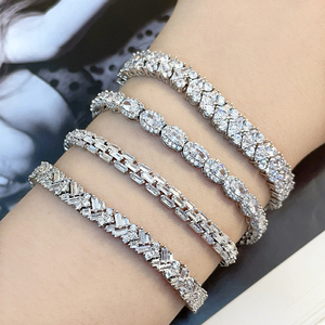 Cadena DE <span class=keywords><strong>TENIS</strong></span> estilo hip hop, abalorio chapado en oro de circón puro a la moda para <span class=keywords><strong>mujer</strong></span>, pulseras de plata 925 al por mayor - Product Image 2