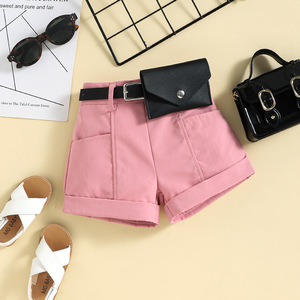 Children's Clothing Girls Clothing Sets Summer New Children's Sleeveless Top Solid Color Pocket Shorts Suit with Side <b>Purse</b> - Product Image 4