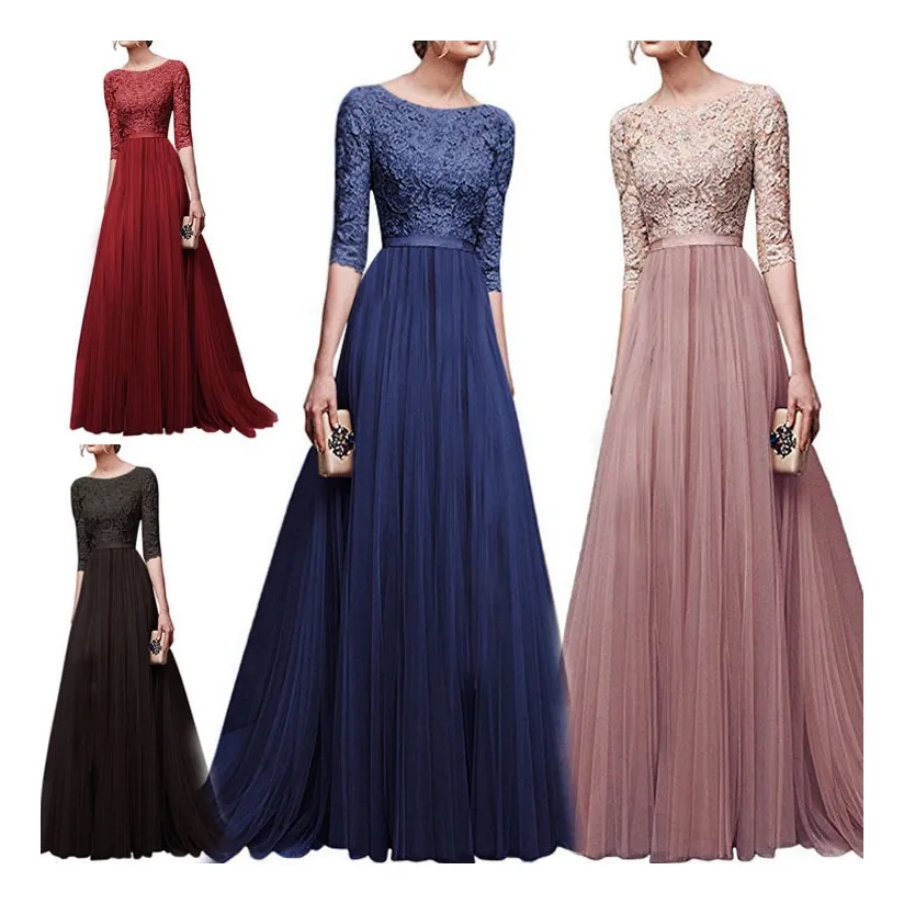 Lace Prom Gown Formal Party Chiffon Wedding Burgundy Bridesmaid Evening Dress Maxi Long Bridesmaid Dresses