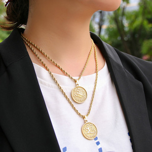 Horóscopo de acero inoxidable chapado en oro de alta calidad NS1294, cadena con colgante de moneda redonda, collar de disco del zodiaco, joyería para <span class=keywords><strong>mujer</strong></span> - Product Image 4