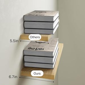 Плавающие полки для стен в деревенском стиле, прочные деревянные настенные полки с живой кромкой, сверхпрочные с невидимыми скобами, набор из <span class=keywords><strong>2</strong></span> для дома - Product Image 3