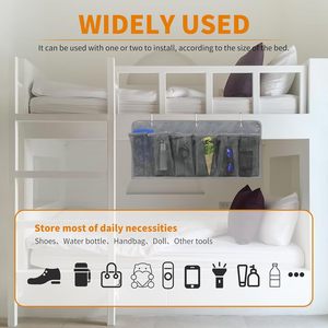 Shoe Pockets 6 Large Mesh Pockets Hanging Bedside Storage Organizer Grey Bedroom Use With Sturdy <b>Hooks</b> - Product Image 4
