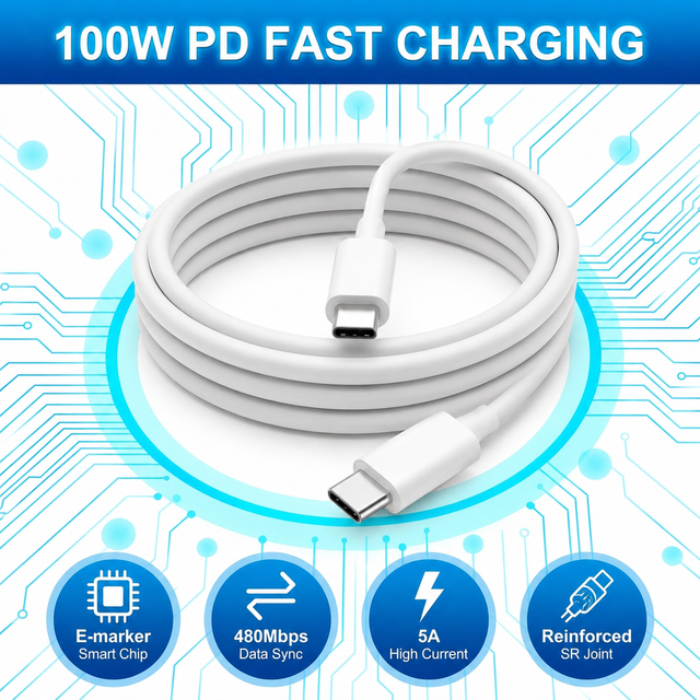 Factory Supply 100W 5A PD 3.0 Fast Charging USB-C Cable 1.8M TPE Material for Camera Mobile Phone Computer & Car Use