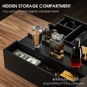 Estante de madera de tres niveles para perfumes con cajón, organizador de cosméticos para hombres, estante de almacenamiento para baño. - Product Image 3