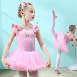 Vendita calda di alta qualità carino bambini ragazze rosa viola chiaro balletto Tutu vestito da ballo maniche svolazzanti Costume da balletto