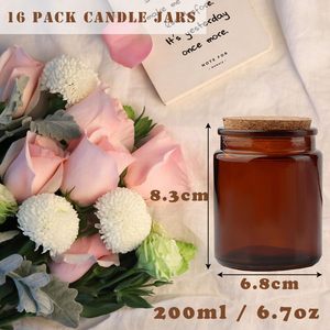 200ml 8oz Amber Green Clear Glass Candle Jar with Cork <b>Lid</b> Reusable Eco-Friendly Christmas Candle Vessel on Sale - Product Image 4