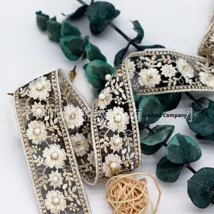 Passamaneria in Pizzo Floreale da 3,5 CM in Poliestere e Seta, Accessori <span class=keywords><strong>per</strong></span> <span class=keywords><strong>Abiti</strong></span> da Sposa Cinesi, Hanfu, Copricapo, Fai-da-Te, Ricamo con Perle e <span class=keywords><strong>Fiori</strong></span> in <span class=keywords><strong>Organza</strong></span> - Product Image 2