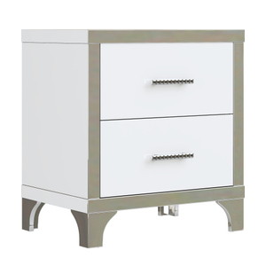 Modern Bedroom End Table Sofa Side Table Elegant High Gloss White <strong>Nightstand</strong> <strong>Mirrored</strong> 2 Drawer Bedside Table - Product Image 5