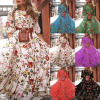 Robes décontractées à manches longues grande taille, prix de gros, robes élégantes à manches longues à imprimé floral d'automne pour femmes