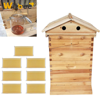Caja de Colmena de Flujo Automático para Abejas, de Madera de Abeto Chino, con Kit de Flujo Encerado, 7 Marcos de Flujo y 10 Marcos Langstroth