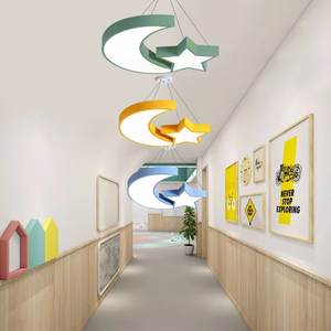 Lampadario a Nuvola per Corridoi e Aule di Scuole e Asili, <span class=keywords><strong>Lampada</strong></span> a Sospensione con Forme di Luna Crescente e Stelle - Product Image 4
