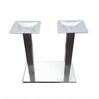 Base de table rectangulaire en acier inoxydable brossé à double pilier avec pieds réglables pour table de restaurant