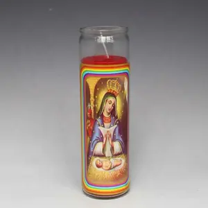 Индивидуализированная церковная свеча в стеклянной банке, католическая свеча с Святой фотографией
