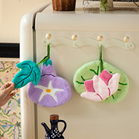 Coral Fleece Embroidered Hand Towel Cute Hangable Absorbent Quick-Dry Home Towel for Bathroom and Kitchen