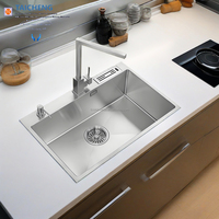 Évier de cuisine en acier inoxydable de qualité supérieure, fait main, à cuve unique, 600x450mm, design moderne, avec support pour couteaux