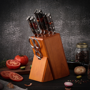 Bloc de couteaux de rangement en bois de qualité supérieure moderne 8 trous porte-<span class=keywords><strong>couteau</strong></span> en bois de caoutchouc ensembles de couteaux de cuisine Base - Product Image 3