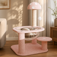 Arbre à chat rose en peluche sherpa à pois champignons, avec griffoir en sisal et gamelle capsule spatiale en acrylique, simple ou double niveau, pour chats d'intérieur