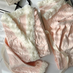 <span class=keywords><strong>Ensemble</strong></span> de pyjama en polaire corail double face de luxe pour femmes, vêtements de nuit d'hiver épais de qualité supérieure, vêtements de maison en <span class=keywords><strong>velours</strong></span> doux avec emballage - Product Image 1