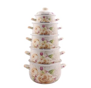 Ensemble de 5 casseroles en émail robustes à motif floral, avec double poignée en métal, pour cuisinière à gaz - Product Image 6