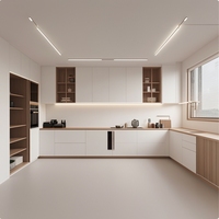 Opia siap dengan peralatan Maple atas lemari dapur desain apartemen dengan lampu LED putih disesuaikan tahan lama