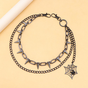 Trendy Studded Pants <b>Chain</b> Double Layer Metal With Spider Web Pendant Unisex <b>Waist</b> <b>Chain</b> For Party Hip Hop Style - Product Image 3
