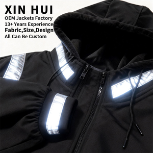 Chaqueta Bomber Reflectante Personalizada para Hombre, Cortavientos, Estilo Urbano, con Capucha, Parches, Rayas, Oversize, Hip Hop - Product Image 3