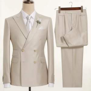 Abito Slim Fit <span class=keywords><strong>da</strong></span> <span class=keywords><strong>uomo</strong></span> Beige doppio petto abiti formali Business Office <span class=keywords><strong>da</strong></span> <span class=keywords><strong>uomo</strong></span> Casual Set 2 pezzi (giacca + pantalone) - Product Image 3