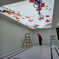 Conception d'art de peinture de fleur de rose ignifuge pour la décoration de plafond Plafond tendu en PVC imprimé en 3D
