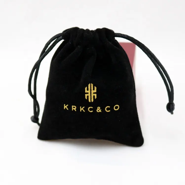Bolsa de veludo de cordão preto personalizada, bolsa para embalagem de joias