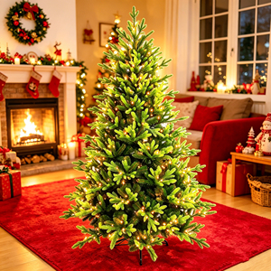 <span class=keywords><strong>Sapin</strong></span> de Noël en PVC/PE de 210 cm (7 pieds) avec LED blanc chaud, couleur blanc luxe, prix de gros, pour décoration de Noël - Product Image 1
