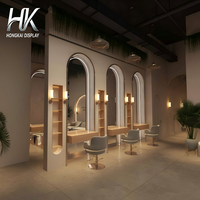 Ensemble de mobilier de salon sur mesure Hongkai : Banc jardinière, comptoir de réception incurvé, stations de coiffure avec miroirs arqués