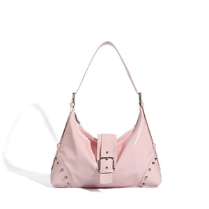 Sac hobo pour femme, grande capacité, sac à bandoulière en cuir PU avec fermeture à boucle, mode noir rose toutes saisons - Product Image 5