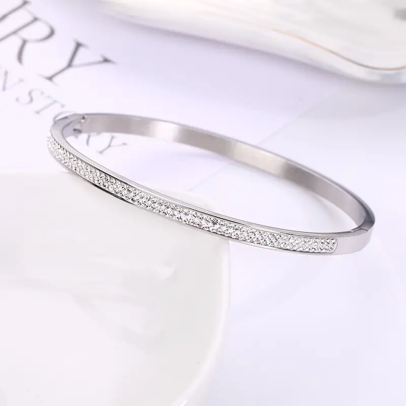 Moda argila diamante pulseira casal 4mm dupla linha diamante acessórios aço inoxidável pulseira cadeia aberta