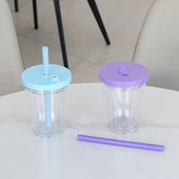 Gobelet à neige pour enfants de 12 oz avec trou pré-percé, tasse à café à double paroi avec couvercle robuste et paille