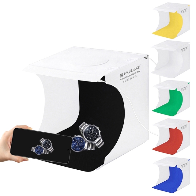 2 LED Panels 1100LM 20cm Foldable Light Box TableTop Softbox Photography Photo Mini Studio Photo Box with 6 Colors Backdrops