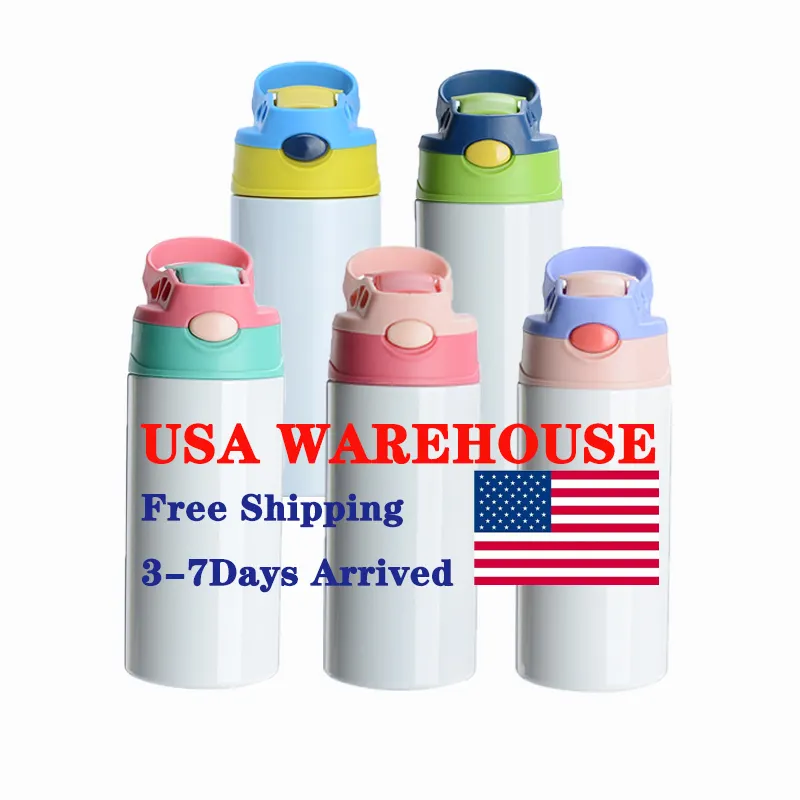 USA Warehouse Stainless Steel Children Flip Cup 350ml 12oz Sublimation Kid Water Bottle