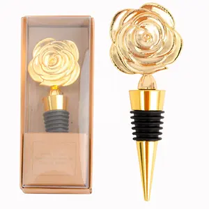 Golden Rose Wijn Kurk Met Geschenkdoos Metalen Wijn Stopper Party Gunsten Of Huwelijksgeschenken Voor Gasten