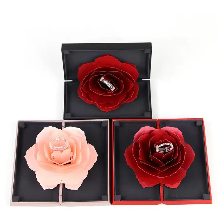 Kotak Plastik Pernis Bunga Lipat Grosir, Kotak Perhiasan Cincin Pernikahan, Kotak Display Perhiasan Mawar
