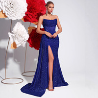Nouvelle Robe de Soirée Bustier à Paillettes Coupe Ajustée Fente Haute Modèle Défilé Banquet Luxe Léger Robes de Fête
