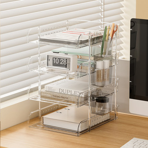 Clear Acrylic Desktop Organizer 4 Layers A4 <b>File</b> Storage <b>Box</b> Office Stationery Holder Workstation Document Tray - Product Image 3