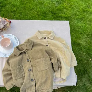 Abrigo de pana para niños y niñas, de color sólido Camisa larga, algodón, vintage, lavado, chaquetas, novedad de otoño