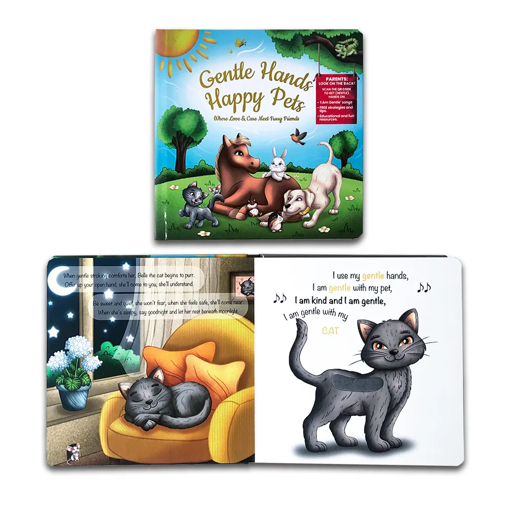 Livros infantis com estampa personalizada Livros de tabuleiro com tema de animais Iluminação para crianças