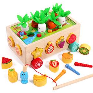 Ensemble de jouets éducatifs pour enfants : Blocs de construction, Voiture, Jeu de tirer les carottes, Pêche, Attrape-insectes, Boîte de formes à assortir en bois, pour les plus jeunes - Product Image 1