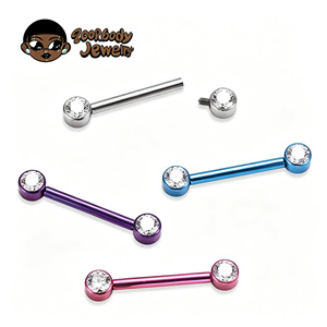 Bijoux de <span class=keywords><strong>piercing</strong></span> pour tétons en titane G23, barbell avec <span class=keywords><strong>double</strong></span> pierre CZ ronde sertie, anneaux de tétons pour femmes - Product Image 1